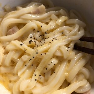 レンジで簡単 カルボナーラうどん